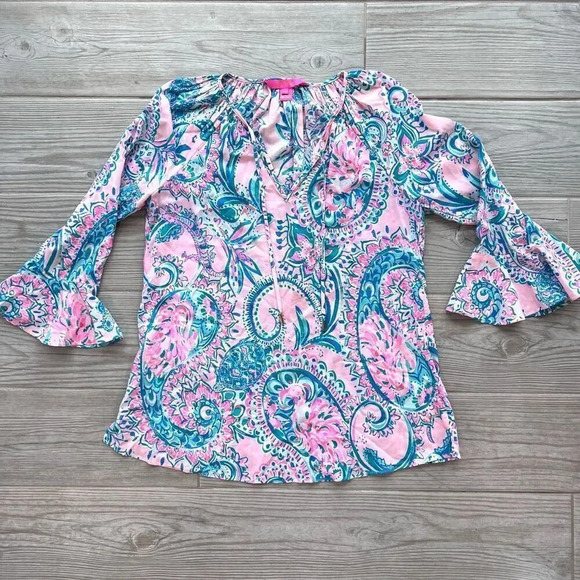 Lilly Pulitzer Womens Multicolor Rayon Floral Flounce Sleeve Top Size XXS - Picture 1 of 8